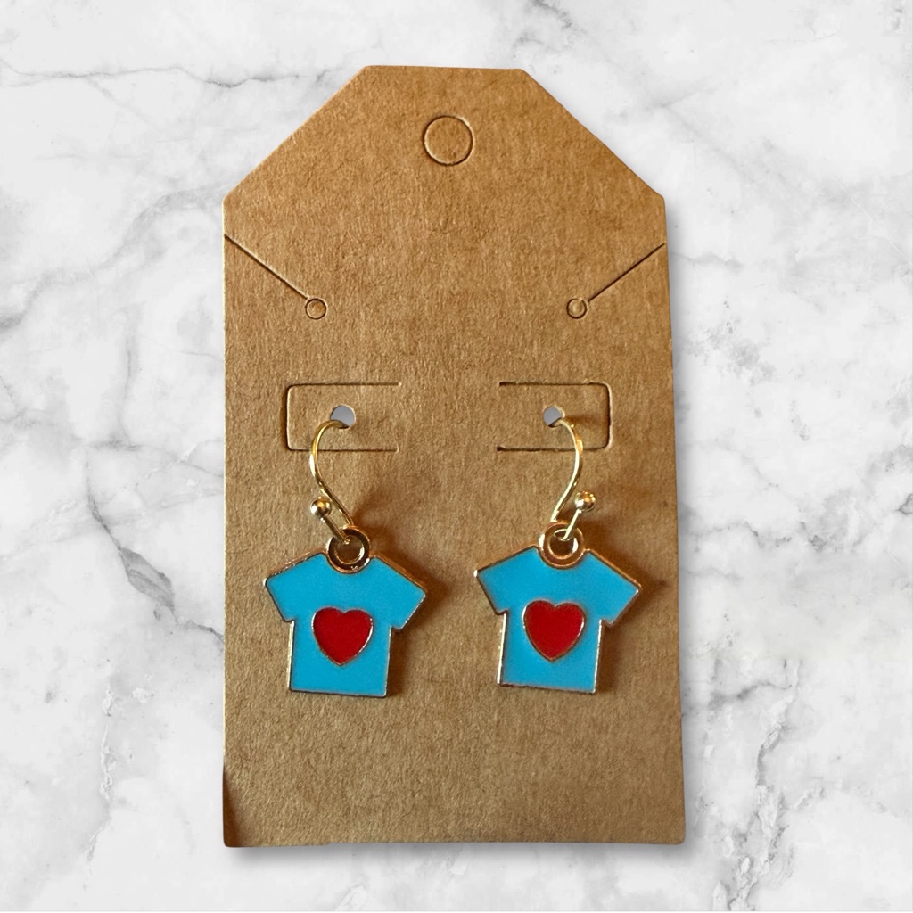 Blue And Red Heart Shirt Earrings